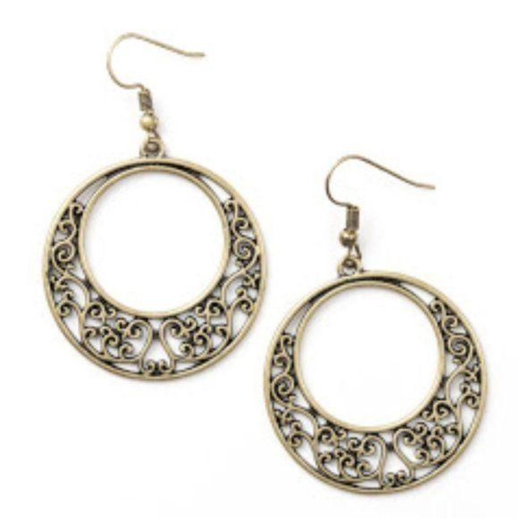 E557 ❤️ Newport Nautical Brass Filigree Earrings Jewelry - Picture 2 of 2